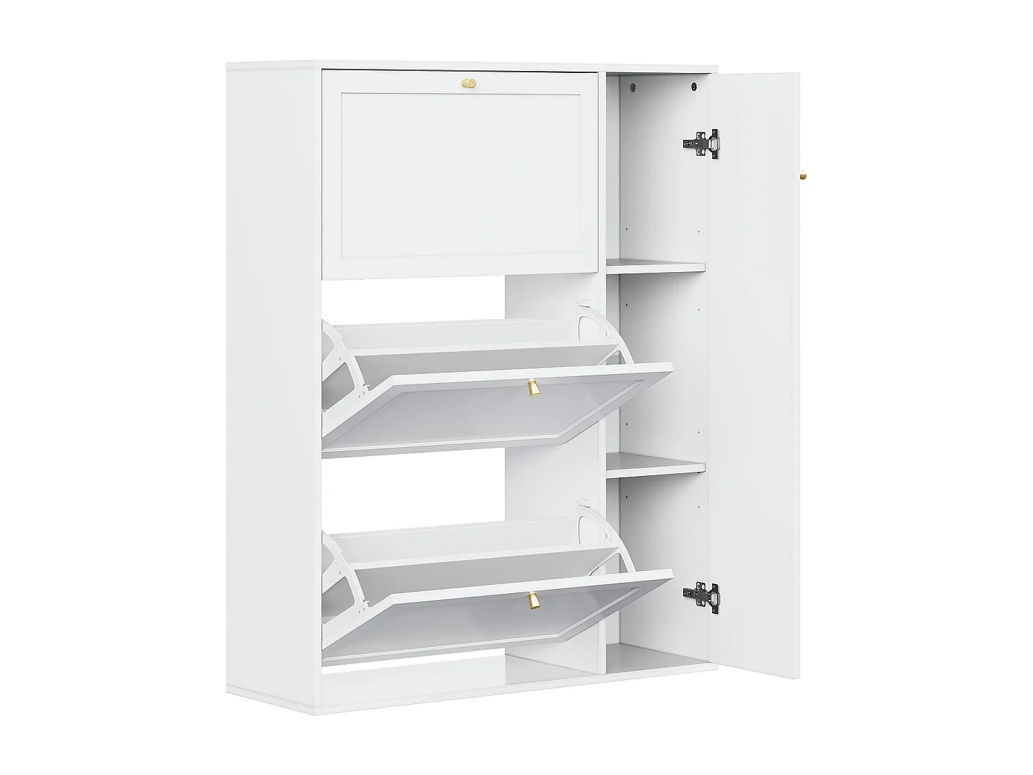 Meuble à chaussures 90x25x114cm - avec 4 portes - étagère à 6 niveaux - poignée en métal - Blanc