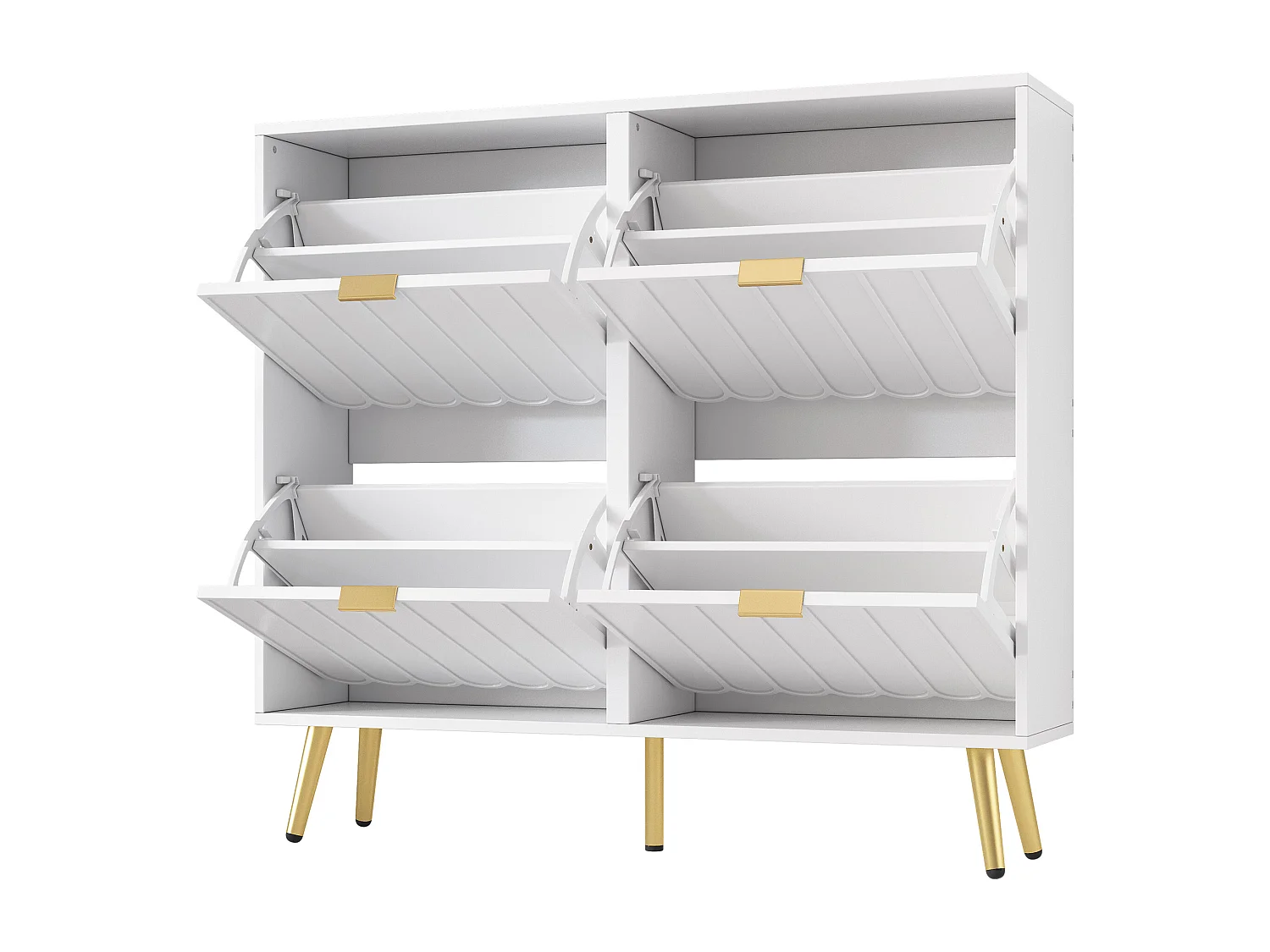 Schuhschrank 100x24x91,25cm - mit 4 Klapptüren - 8-stufiges Regal - Metallgriff - Weiß