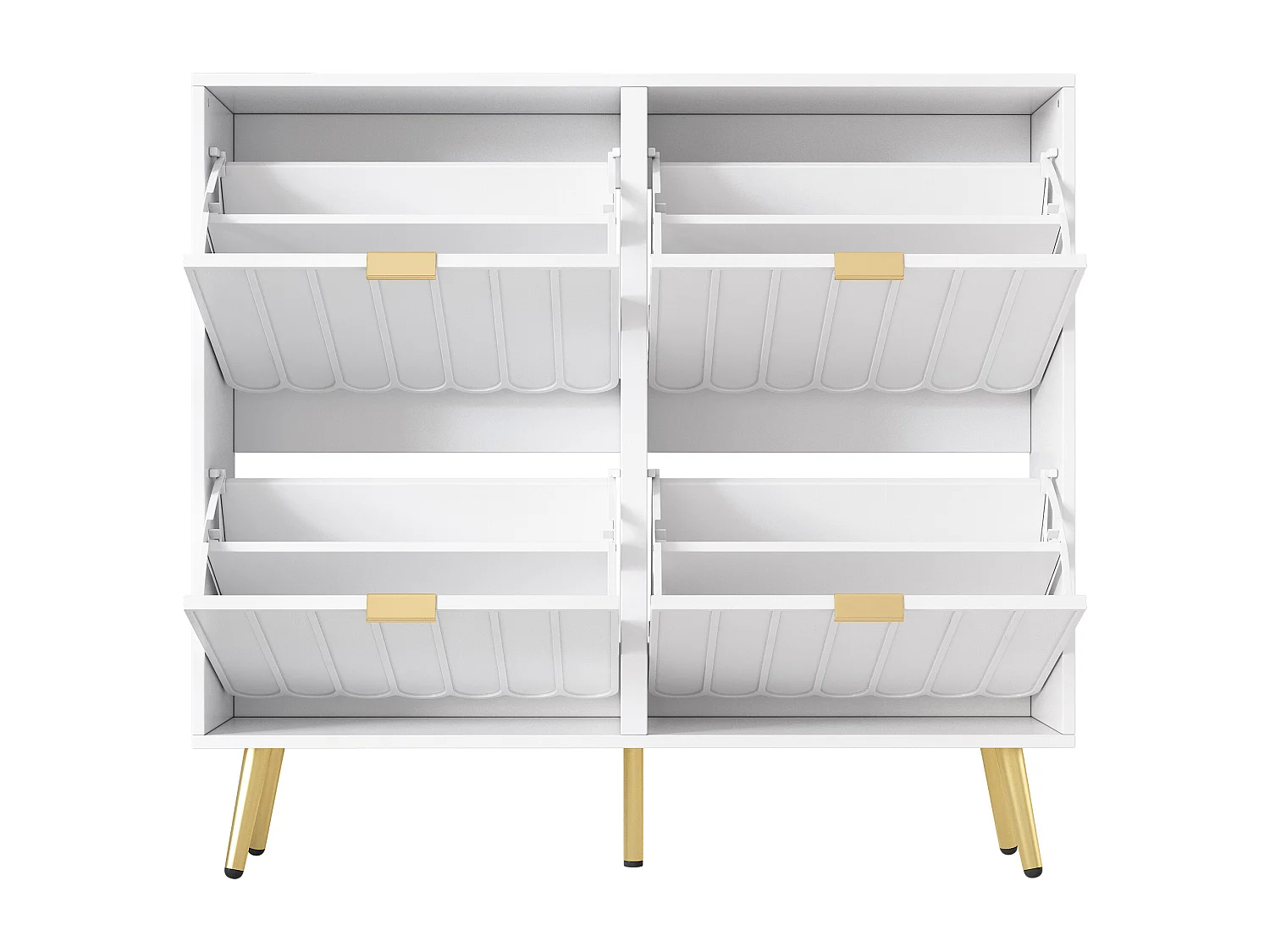 Schuhschrank 100x24x91,25cm - mit 4 Klapptüren - 8-stufiges Regal - Metallgriff - Weiß