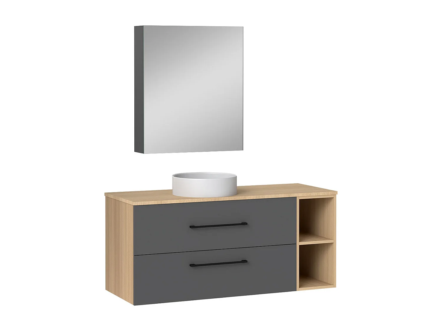 AICA Ensemble meuble de Salle de Bain Suspendu 120cm avec vasque à poser + 2 Rangements Ouverts, Armoire salle de bain avec miroir