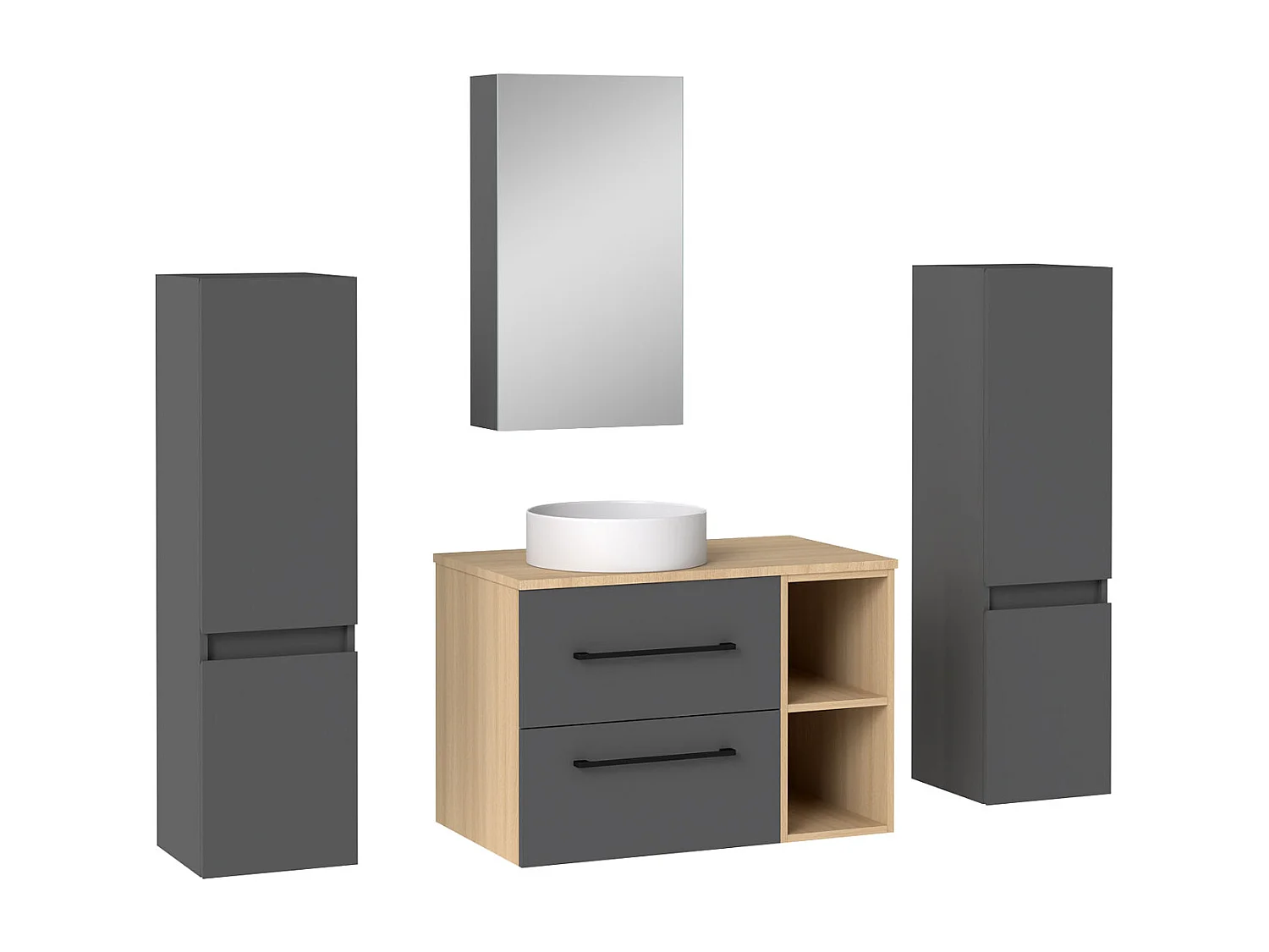 AICA Ensemble meuble de Salle de Bain Suspendu 80cm avec vasque à poser + 2*Colonne + Armoire salle de bain avec miroir