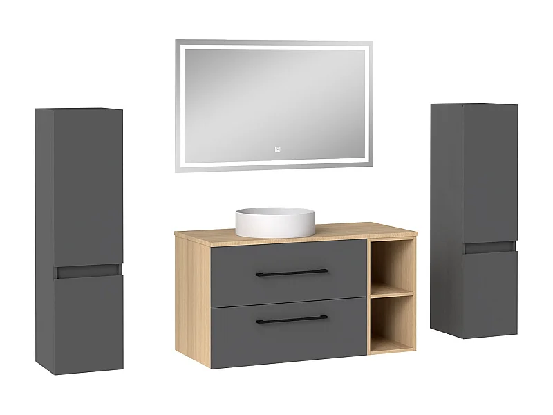 AICA Ensemble meuble de Salle de Bain Suspendu 100cm avec vasque à poser + 2*Colonne + Miroir LED Dimmable