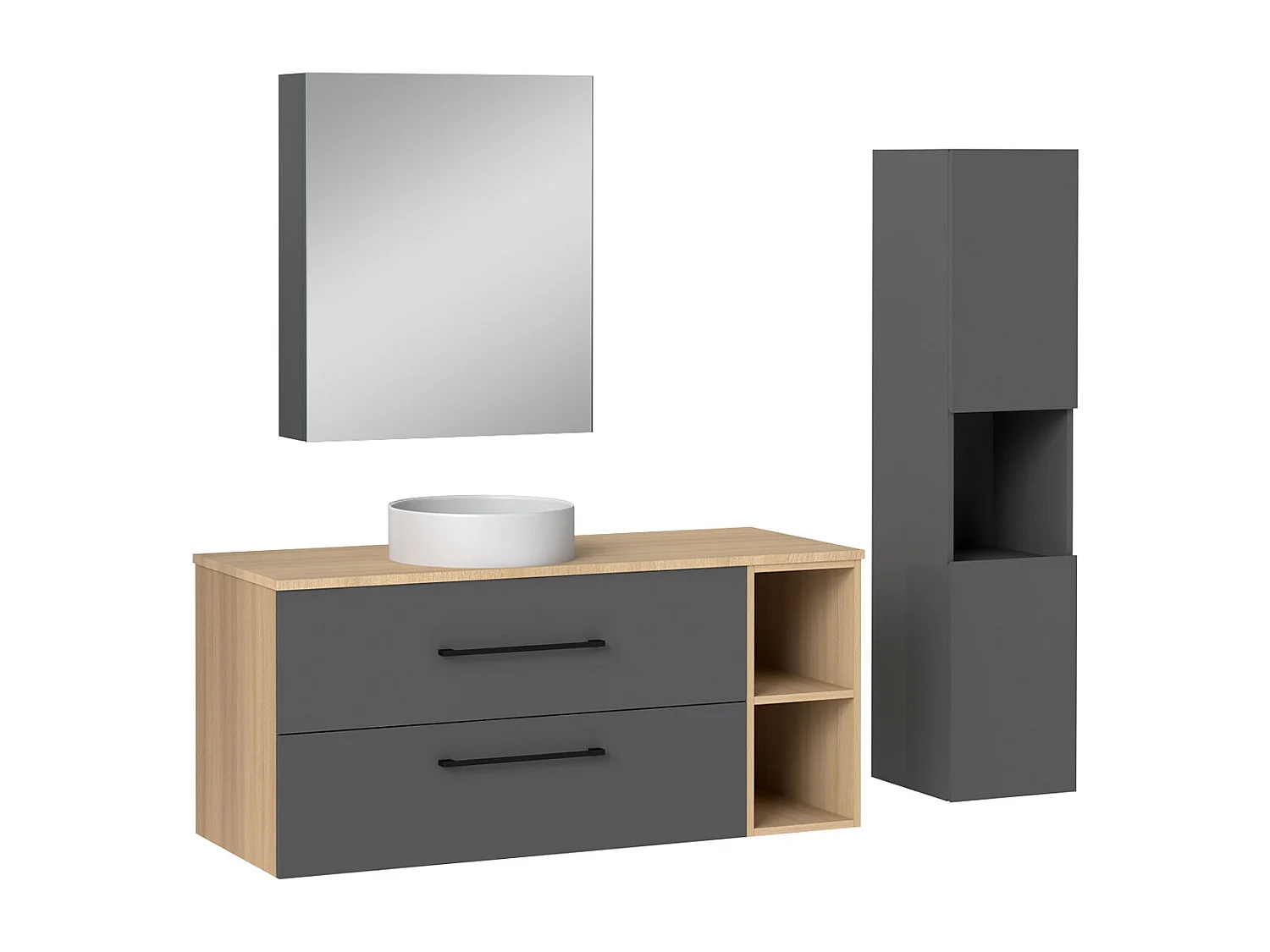 AICA Ensemble meuble de Salle de Bain Suspendu 120cm avec lavabo à poser + Colonne + Armoire salle de bain avec miroir
