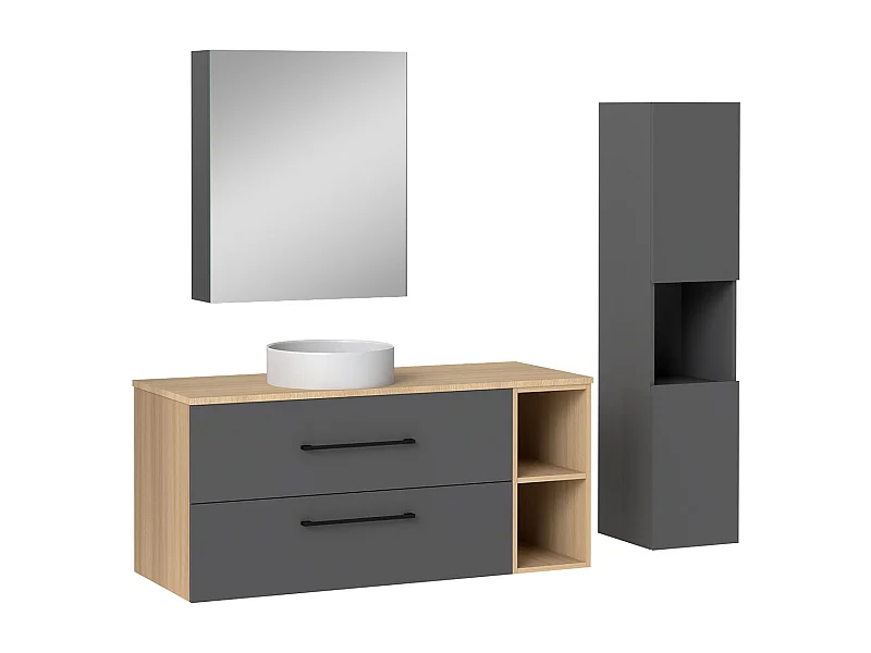 AICA Ensemble meuble de Salle de Bain Suspendu 120cm avec lavabo à poser + Colonne + Armoire salle de bain avec miroir