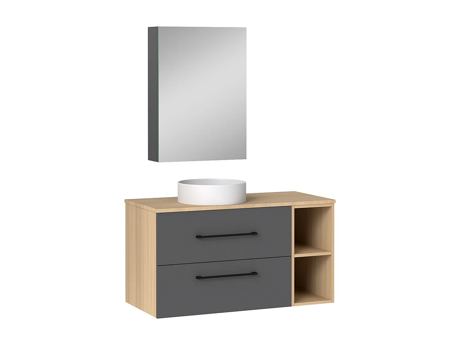 AICA Ensemble meuble de Salle de Bain Suspendu 100cm avec vasque à poser + 2 Rangements Ouverts, Armoire salle de bain avec miroir