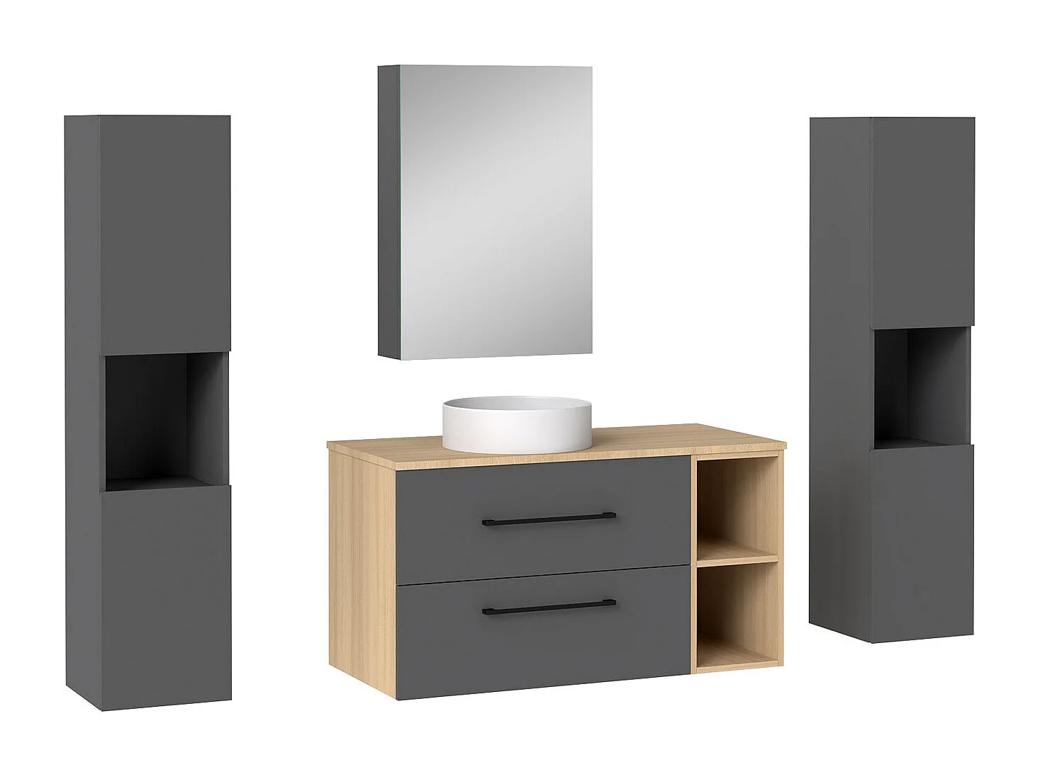 AICA Ensemble meuble de Salle de Bain Suspendu 100cm avec lavabo à poser + 2*Colonne + Armoire salle de bain avec miroir