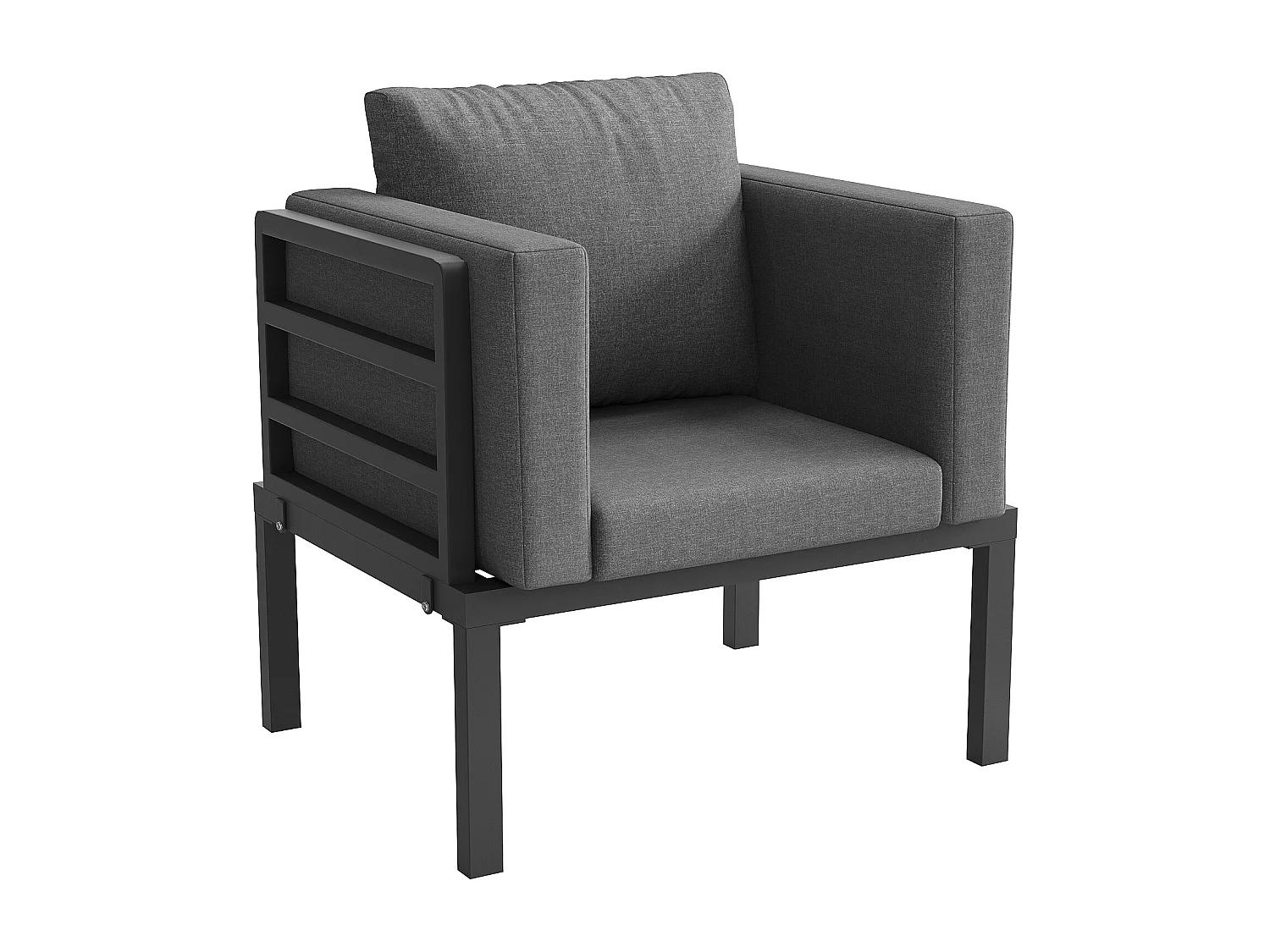 Garten-Salon, Möbelset für 8 Personen, aus verzinktem Eisen, 1 Sessel und 2 Hocker, Ecksofa, Esstisch, Grau