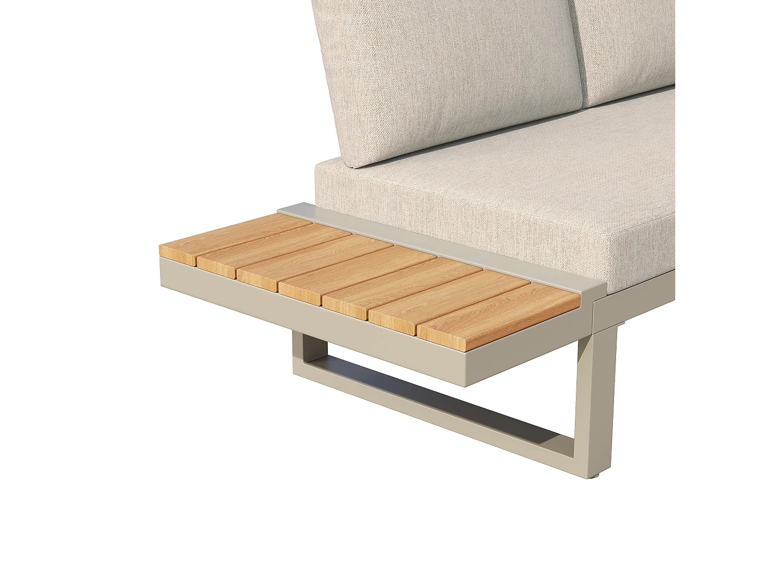 Salon de jardin - ensemble de meubles - 6 places - en acier galvanisé - canapé d'angle - avec table basse - plateau en bois plastique - Beige