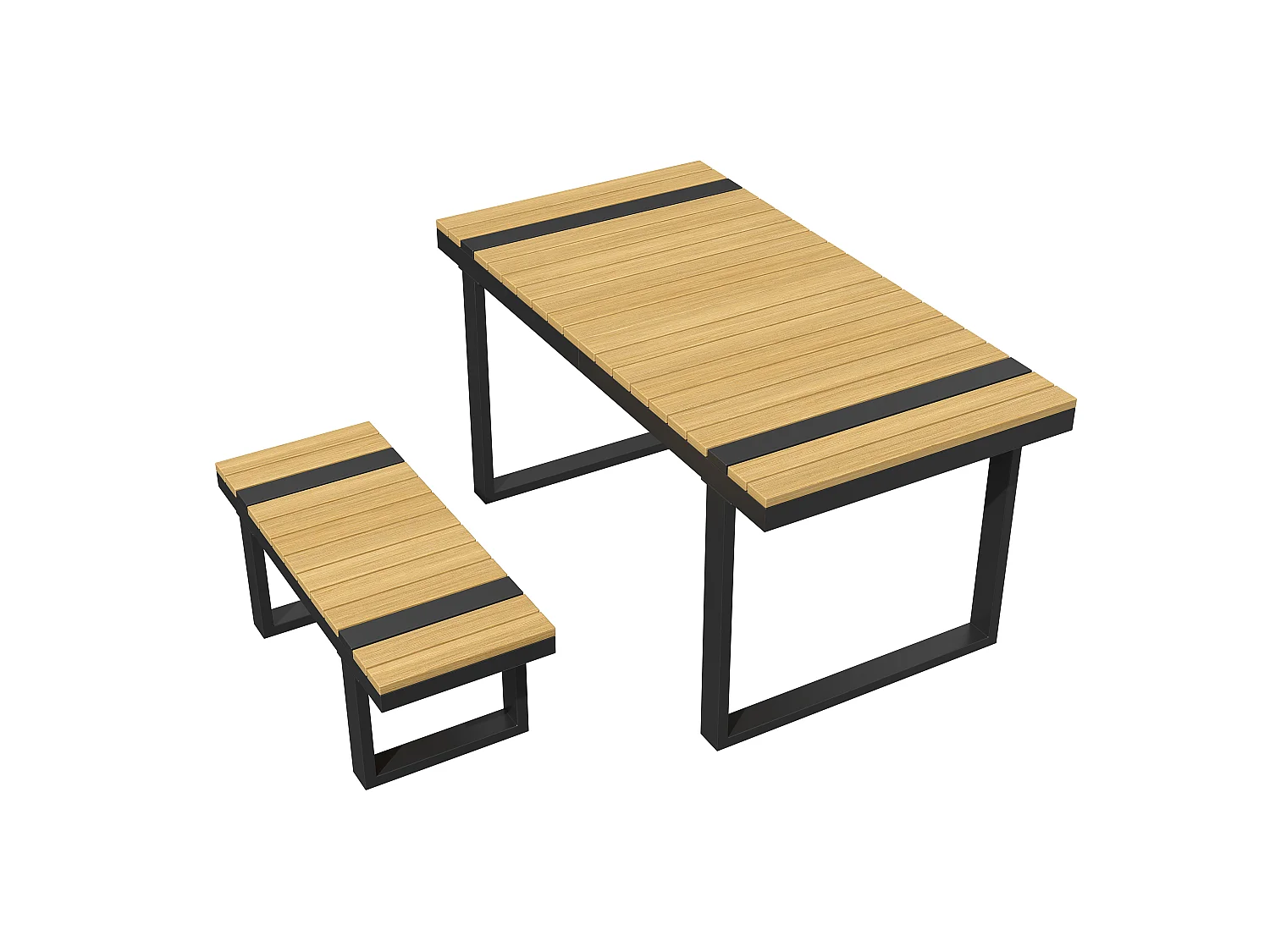 Salon de jardin - ensemble de meubles - 6 places - en fer galvanisé - canapé d'angle - avec table et un banc - plateau en bois plastique - Gris