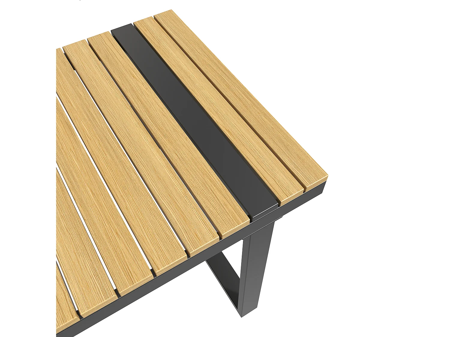 Salon de jardin - ensemble de meubles - 6 places - en fer galvanisé - canapé d'angle - avec table et un banc - plateau en bois plastique - Gris