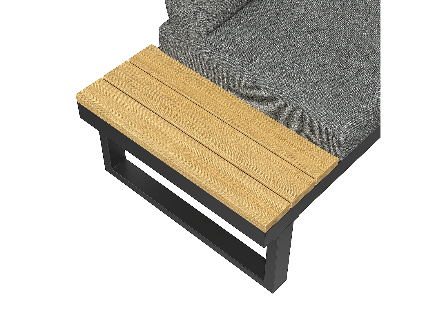 Salon de jardin - ensemble de meubles - 6 places - en fer galvanisé - canapé d'angle - avec table et un banc - plateau en bois plastique - Gris