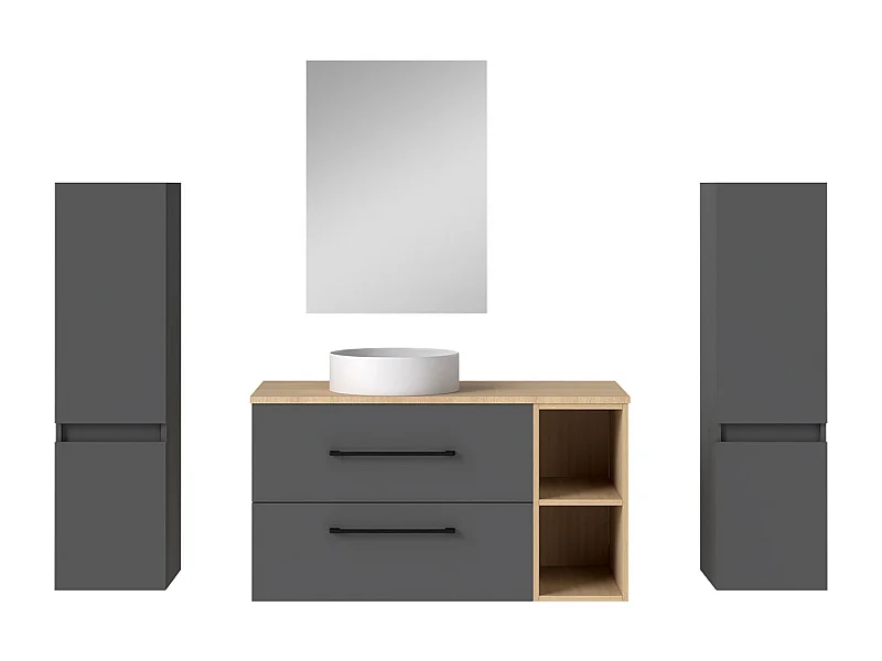 AICA Ensemble meuble de Salle de Bain Suspendu 100cm avec vasque à poser + 2*Colonne + Armoire salle de bain avec miroir