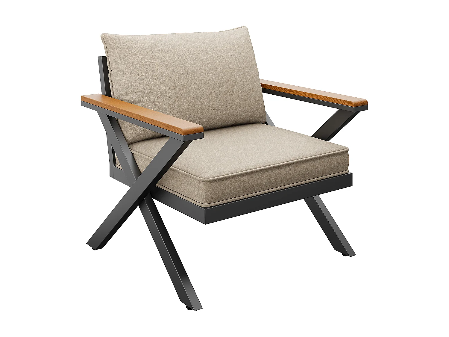 Salon de jardin, ensemble de meubles pour 6-7 personnes - canapé d'angle - en fer galvanisé - tables manger en bois-plastique- fauteuils - banc, Beige