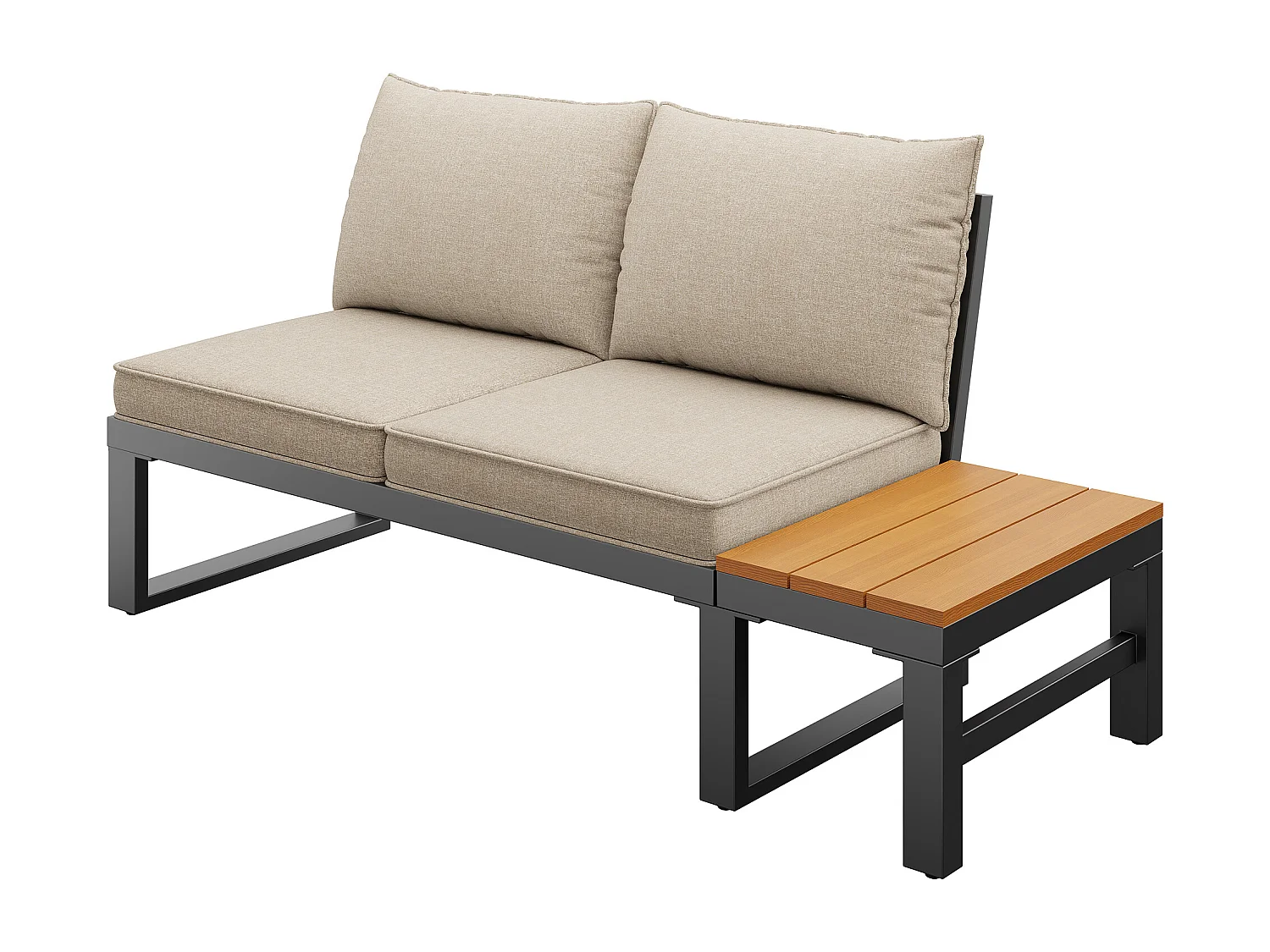 Salon de jardin, ensemble de meubles pour 6-7 personnes - canapé d'angle - en fer galvanisé - tables manger en bois-plastique- fauteuils - banc, Beige