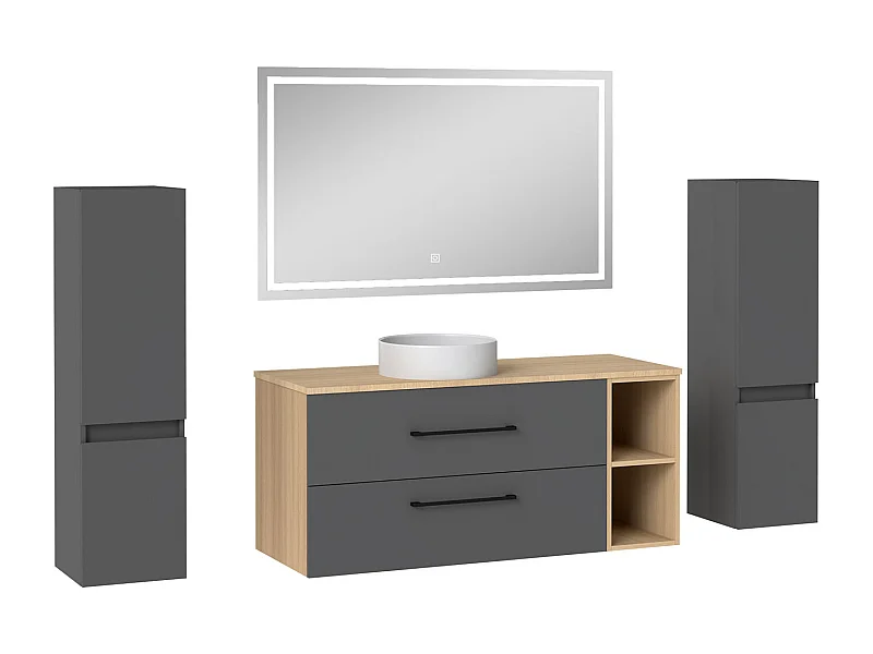 AICA Ensemble meuble de Salle de Bain Suspendu 120cm avec vasque à poser + 2*Colonne + Miroir LED Dimmable