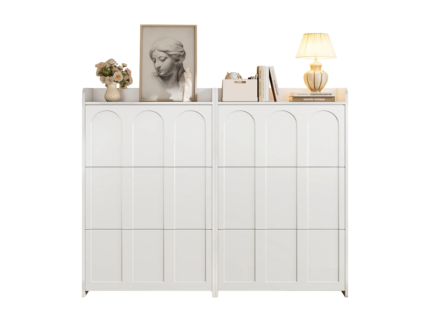 Schuhschrank 2-teilig - 140x25x120 cm - mit 12 Fächern - 6 Klapptüren - MDF - Weiß