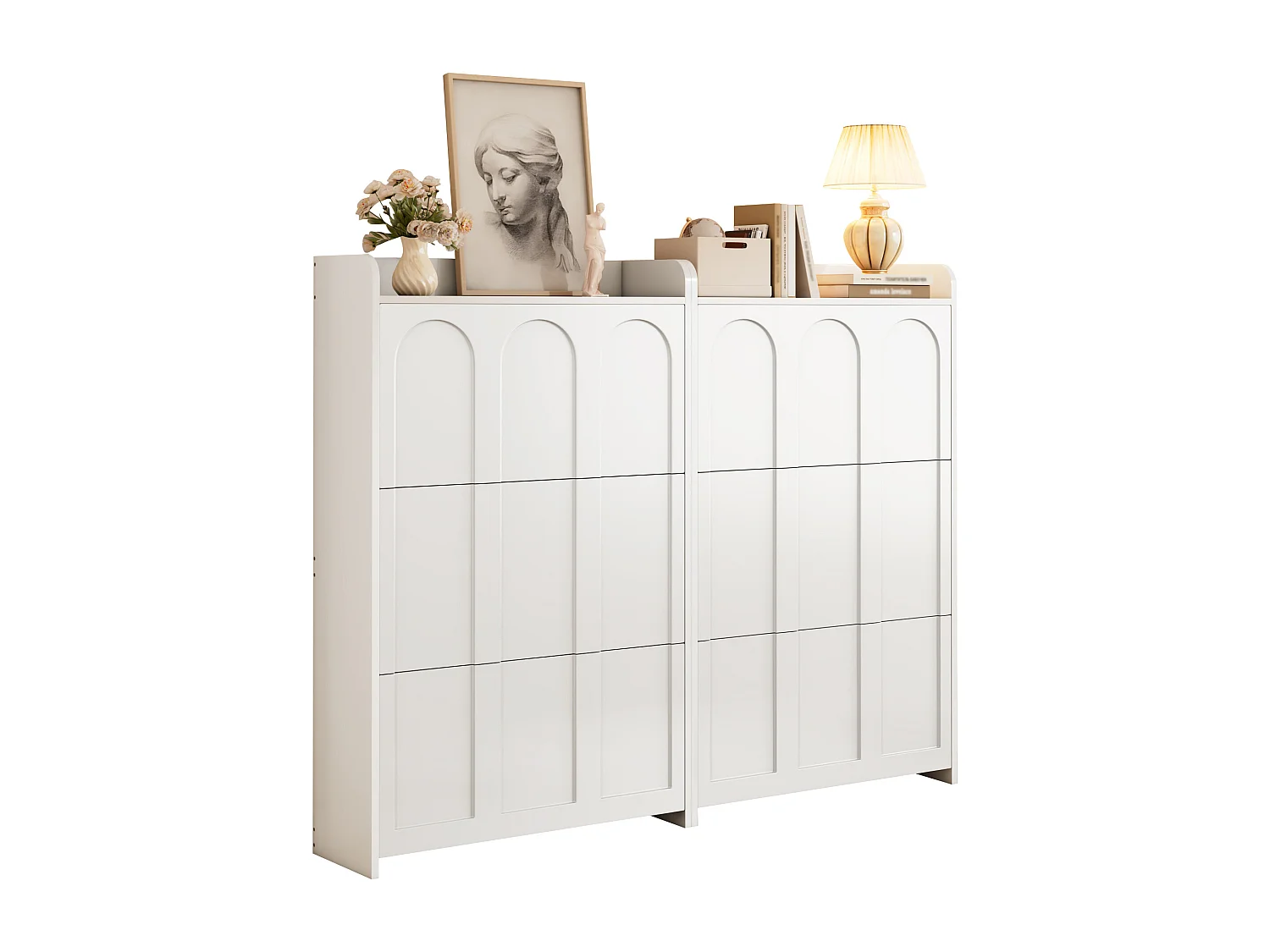 Schuhschrank 2-teilig - 140x25x120 cm - mit 12 Fächern - 6 Klapptüren - MDF - Weiß