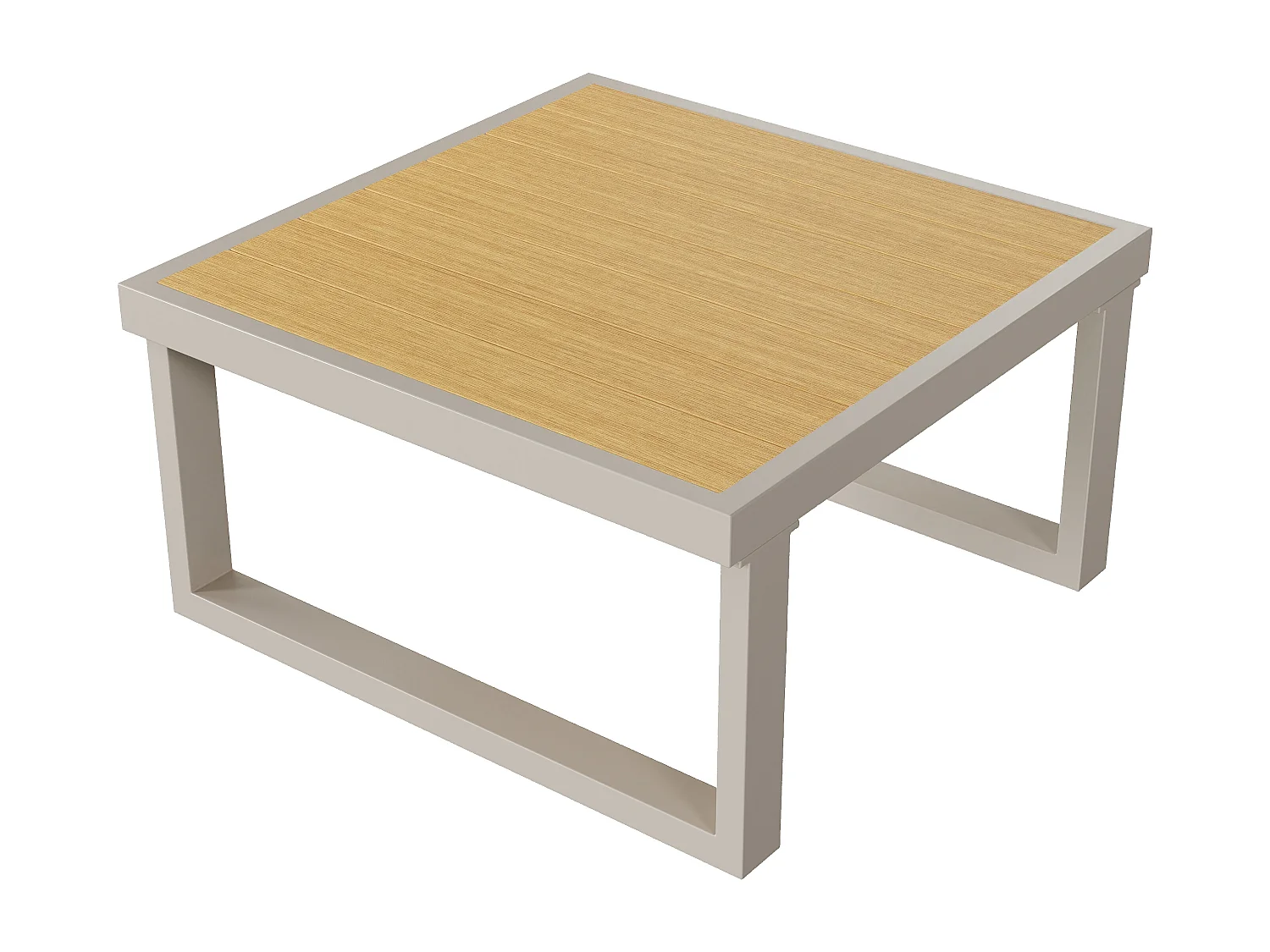 Salon de jardin, ensemble de meubles pour 7 places, en fer galvanisé, bois-plastique, canapé d'angle, 1 fauteuil, 1 repose-pieds et table basse, Beige