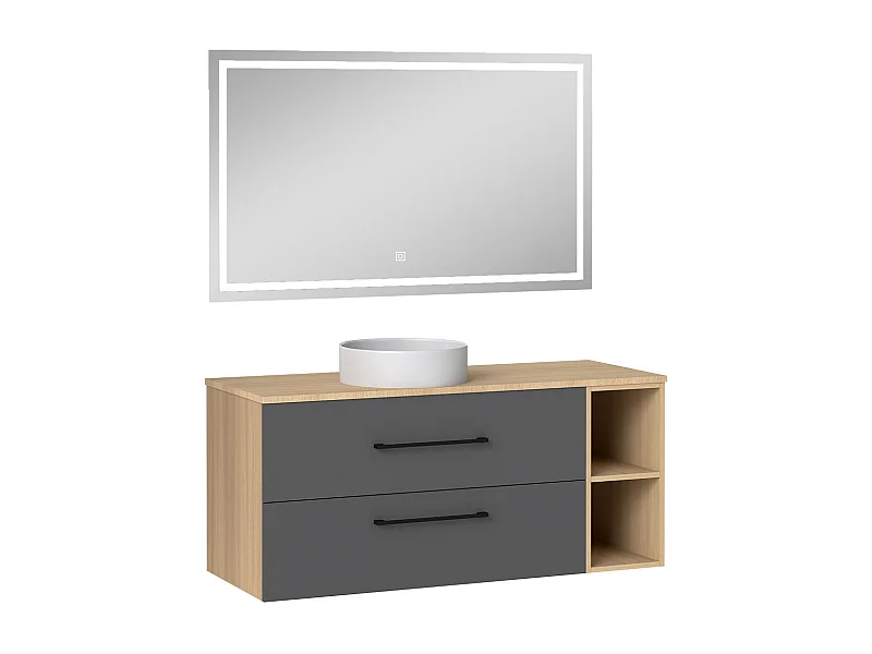 AICA Ensemble meuble de Salle de Bain Suspendu 120cm avec vasque à poser + 2 Rangements Ouverts, Miroir LED Dimmable