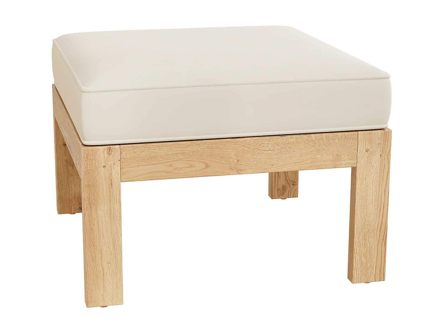 Ensemble de mobilier de jardin, Canapé 3 places, 2 chaises, table basse + un repose-pieds, pour 5-6 places, structure et plateau en acacia, Naturel + Crème