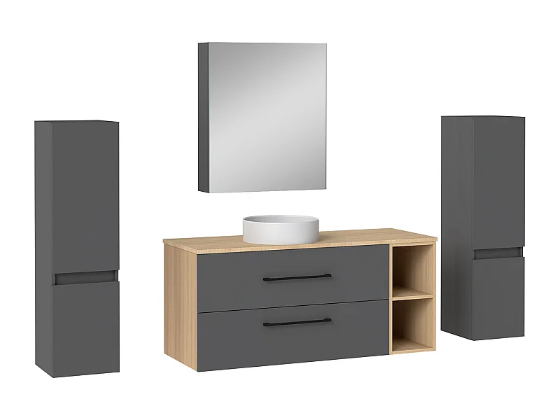 AICA Ensemble meuble de Salle de Bain Suspendu 120cm avec vasque à poser + 2*Colonne + Armoire salle de bain avec miroir