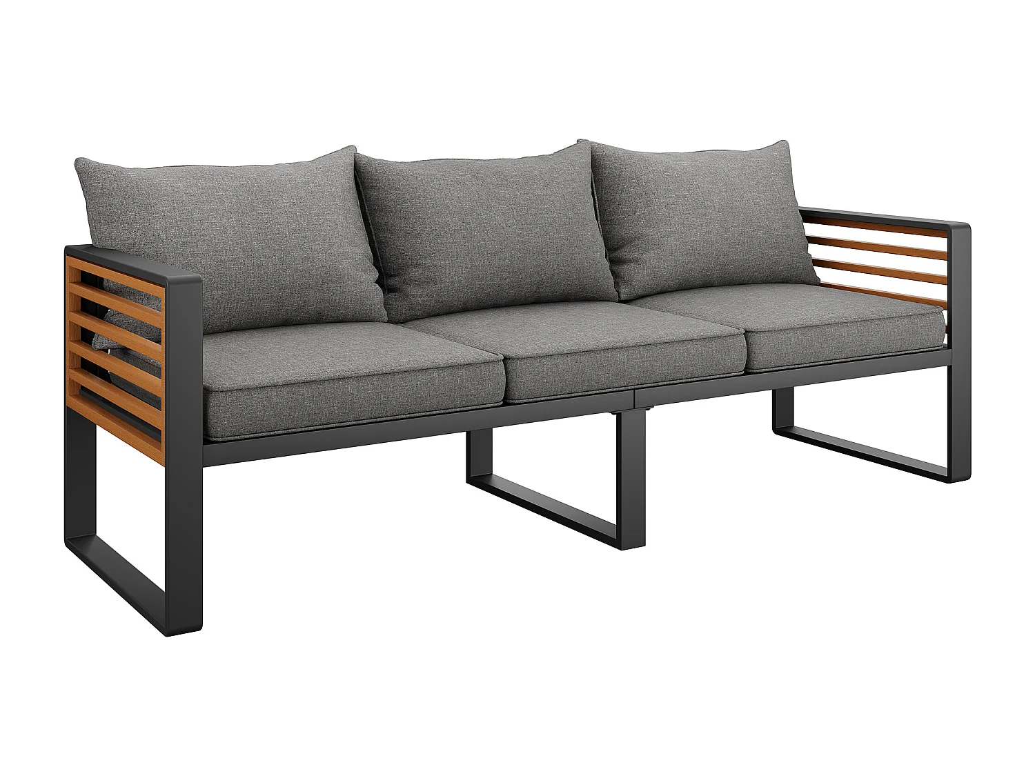 Garten-Salon, Möbelset aus Kunstholz für 4 Personen - 3-Personen-Sofa - aus verzinktem Eisen - Tische - 1 Hocker, Grau