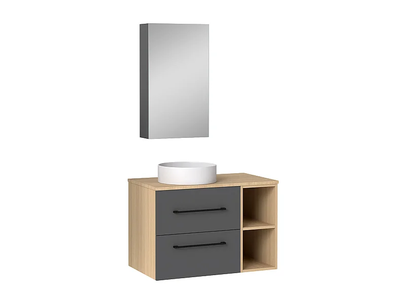 AICA Ensemble meuble de Salle de Bain Suspendu 80cm avec vasque à poser + 2 Rangements Ouverts, Armoire salle de bain avec miroir