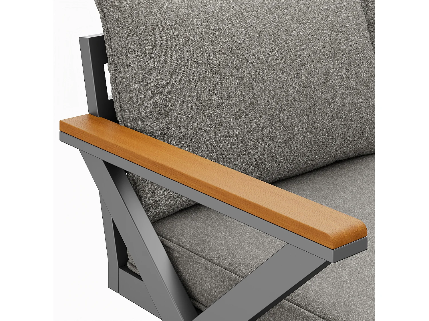 Salon de jardin, ensemble de meubles pour 6-7 personnes - canapé d'angle - en fer galvanisé - tables manger en bois-plastique- fauteuils - banc, Gris