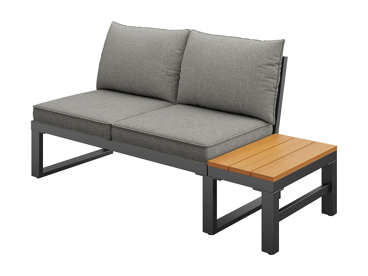 Salon de jardin, ensemble de meubles pour 6-7 personnes - canapé d'angle - en fer galvanisé - tables manger en bois-plastique- fauteuils - banc, Gris