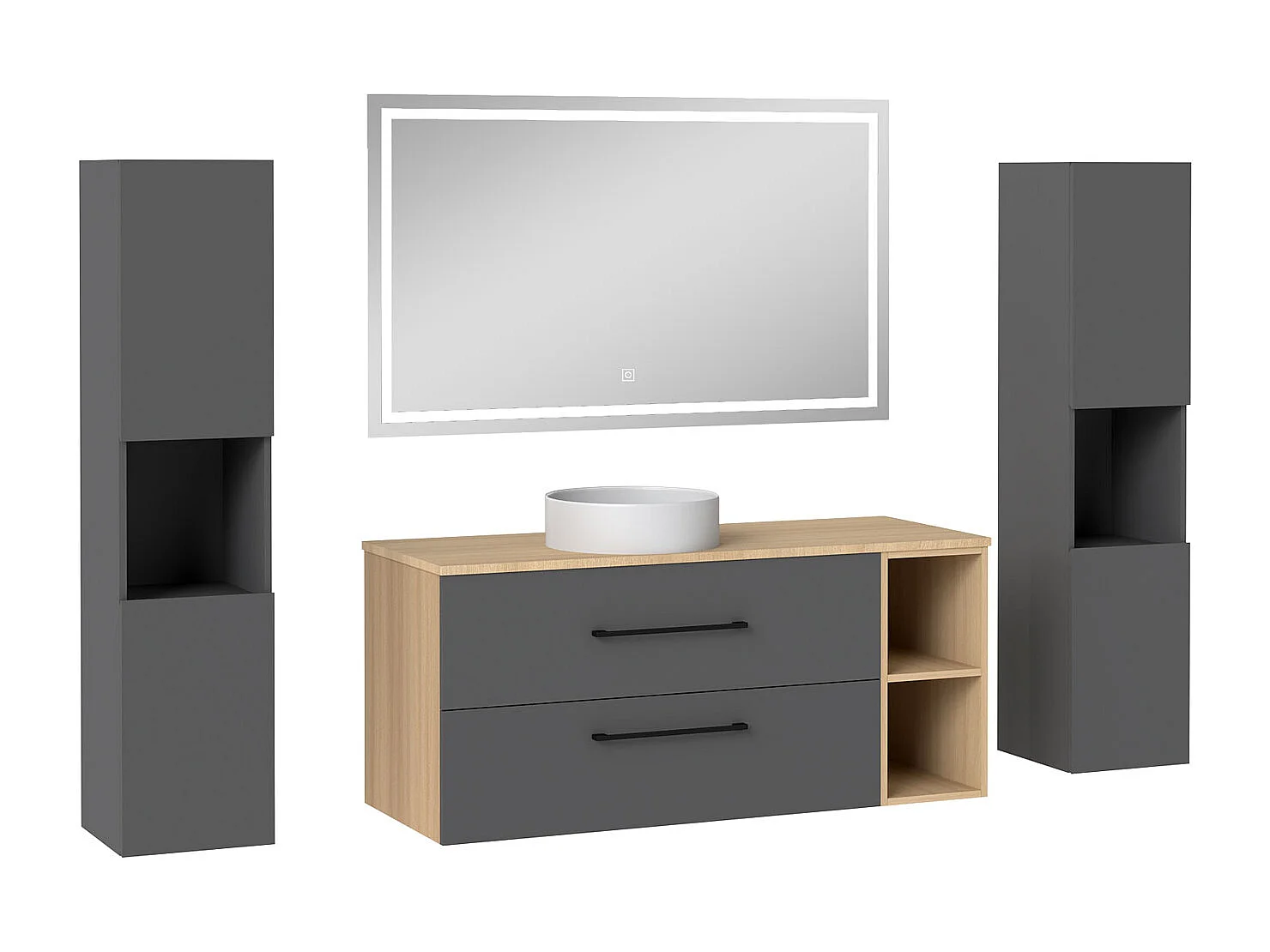 AICA Ensemble meuble de Salle de Bain Suspendu 120cm avec lavabo à poser + 2*Colonne + Miroir LED Dimmable