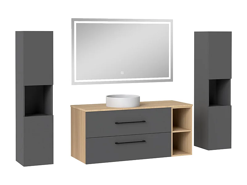 AICA Ensemble meuble de Salle de Bain Suspendu 120cm avec lavabo à poser + 2*Colonne + Miroir LED Dimmable