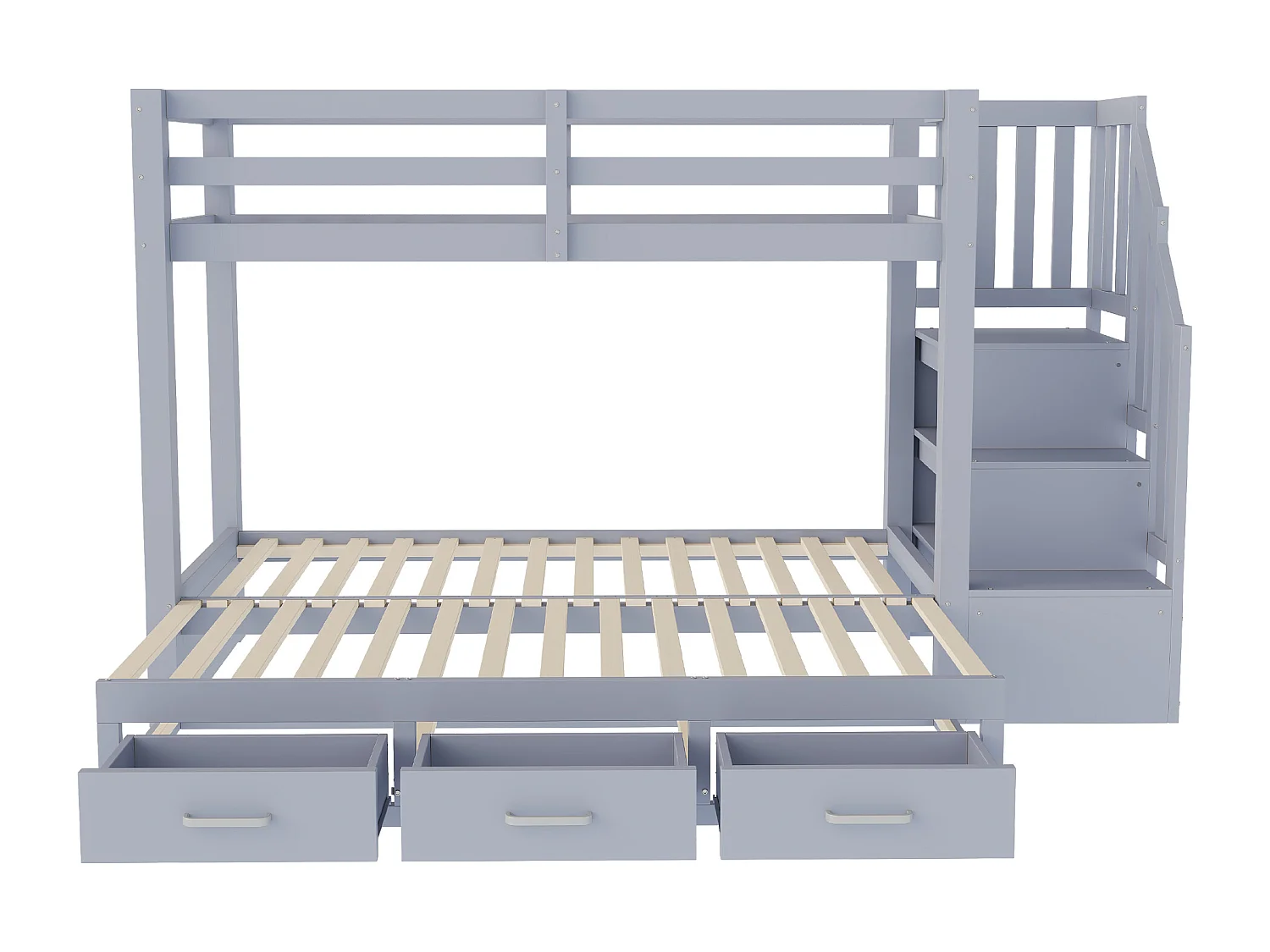 Etagenbett für Kinder 90 x 200 cm - mit Aufstiegsleiter mit Stauraum - mit 3 Schubladen - mit Gästebett - grau​ (Matratze nicht inbegriffen)