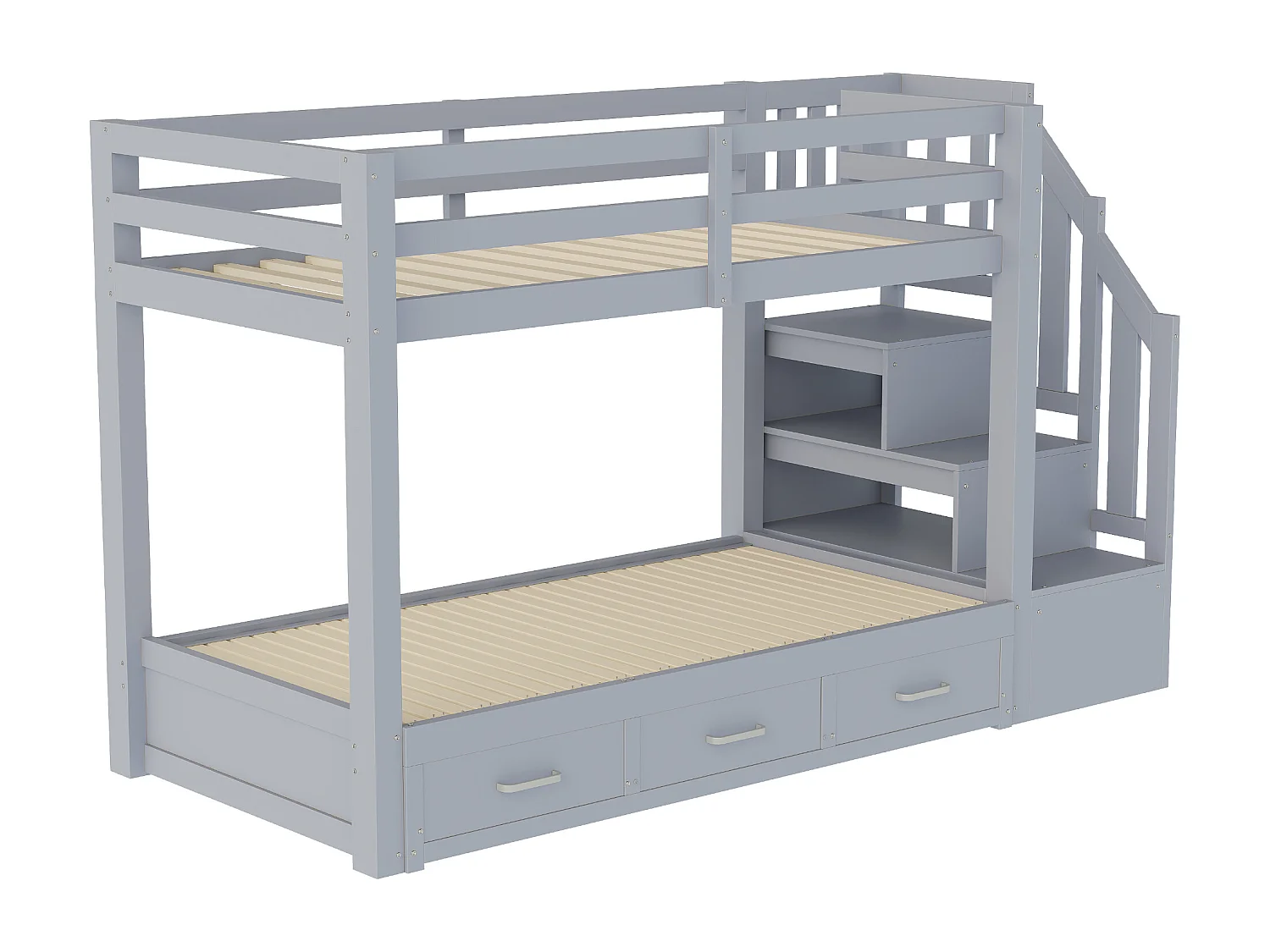 Etagenbett für Kinder 90 x 200 cm - mit Aufstiegsleiter mit Stauraum - mit 3 Schubladen - mit Gästebett - grau​ (Matratze nicht inbegriffen)