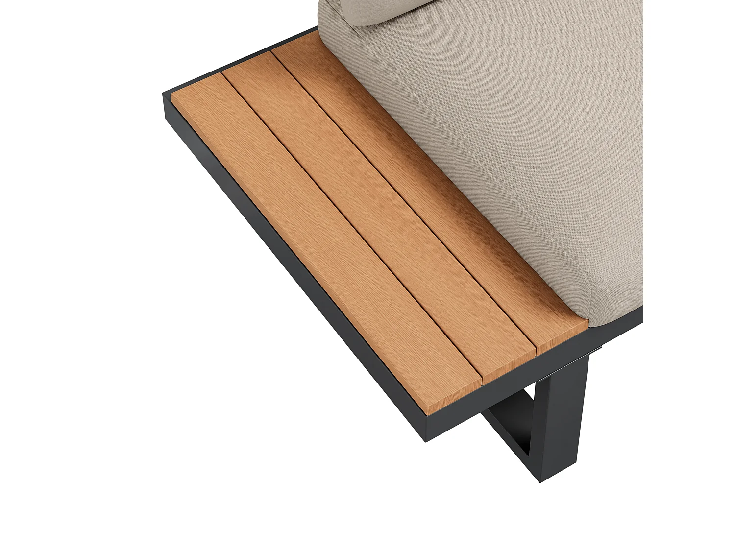 Salon de jardin - ensemble de meubles - 6 places - en fer galvanisé - canapé d'angle - avec table basse gigogne - plateau en bois plastique - Beige