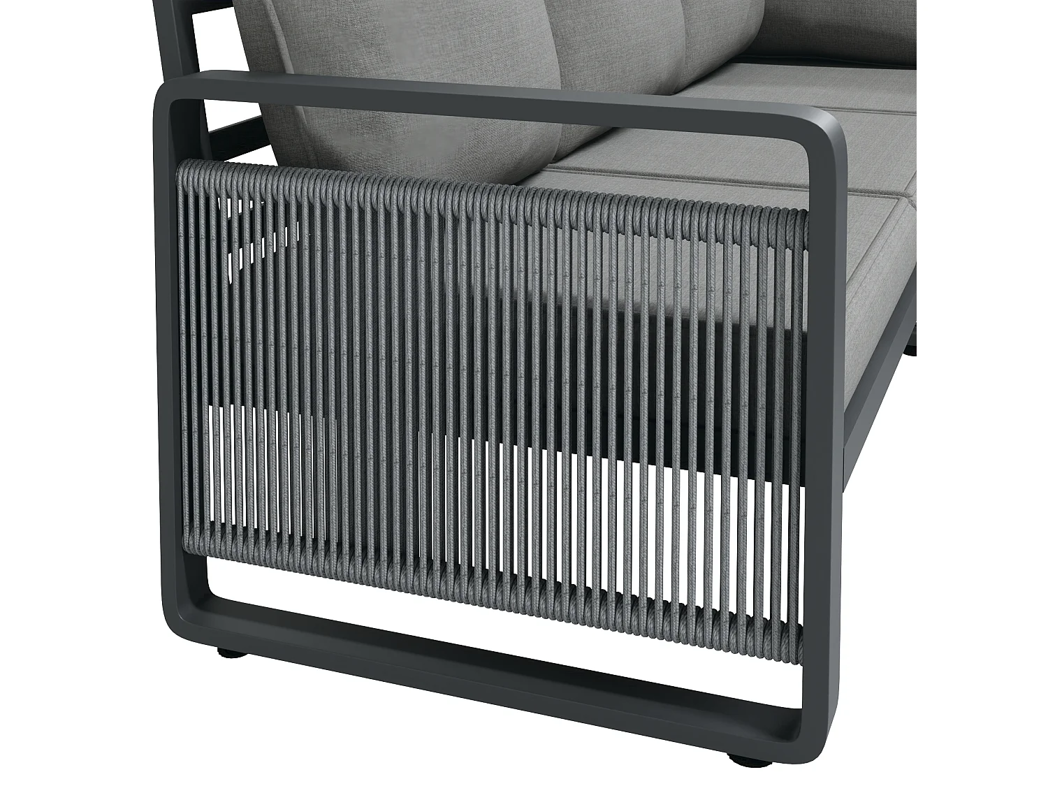 Salon de jardin, ensemble de meubles pour 6-7 personnes - cordage - canapé d'angle - en fer galvanisé - table basse - 2 tabourets, gris