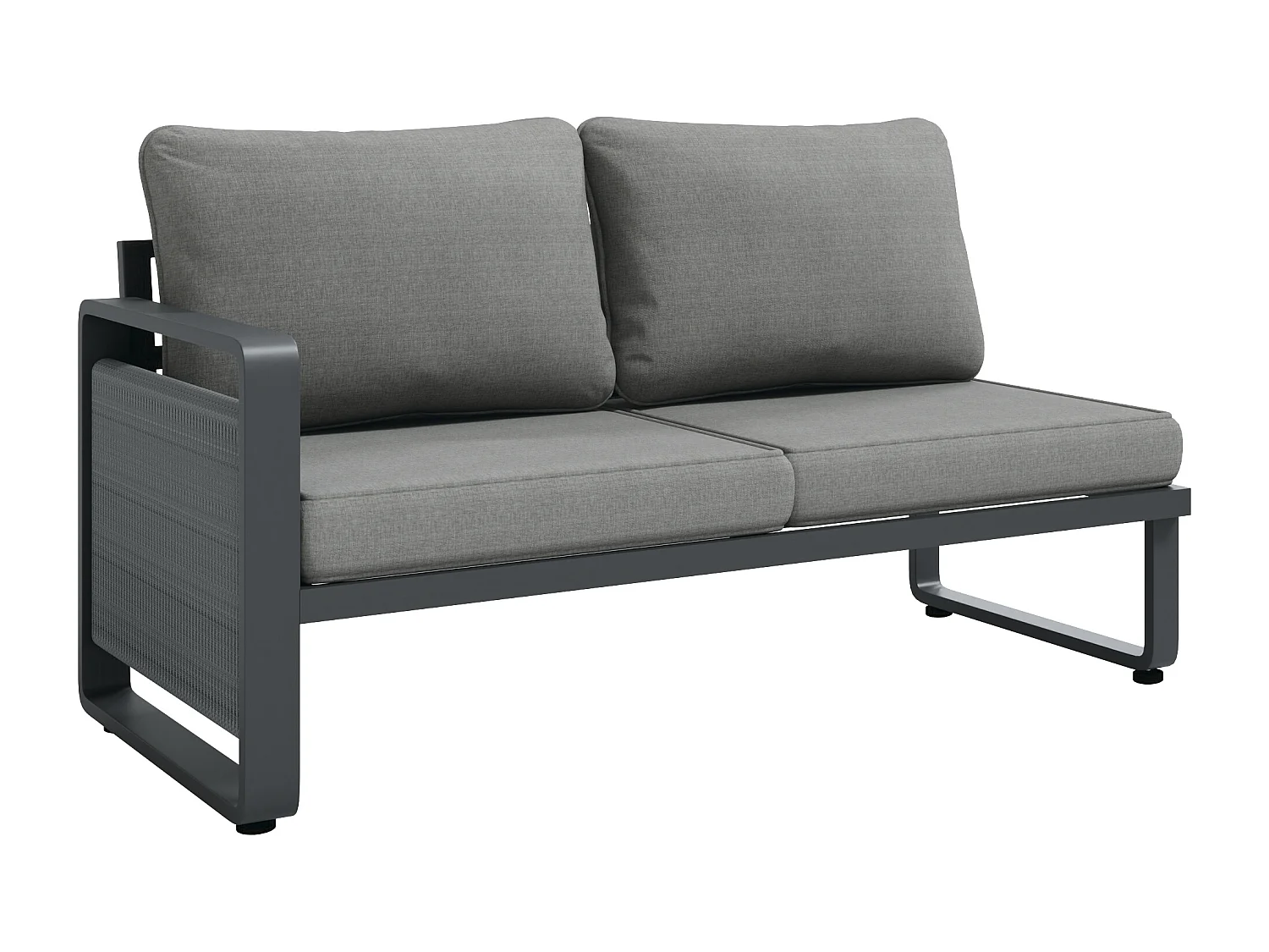 Garten-Salon, Möbelset für 6-7 Personen - Tauwerk - Ecksofa - aus verzinktem Eisen - Beistelltisch - 2 Hocker, Grau