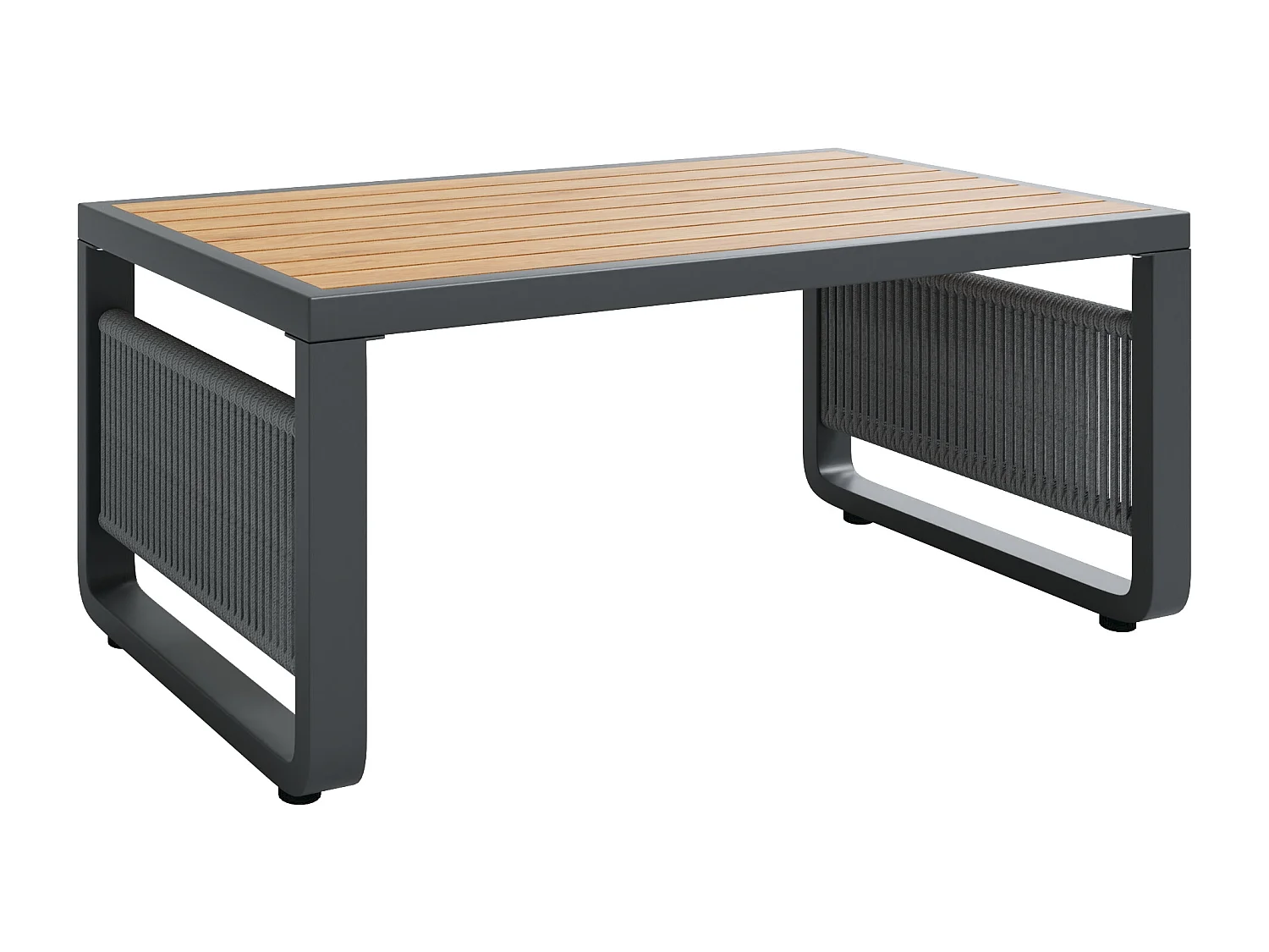 Garten-Salon, Möbelset für 6-7 Personen - Tauwerk - Ecksofa - aus verzinktem Eisen - Beistelltisch - 2 Hocker, Grau