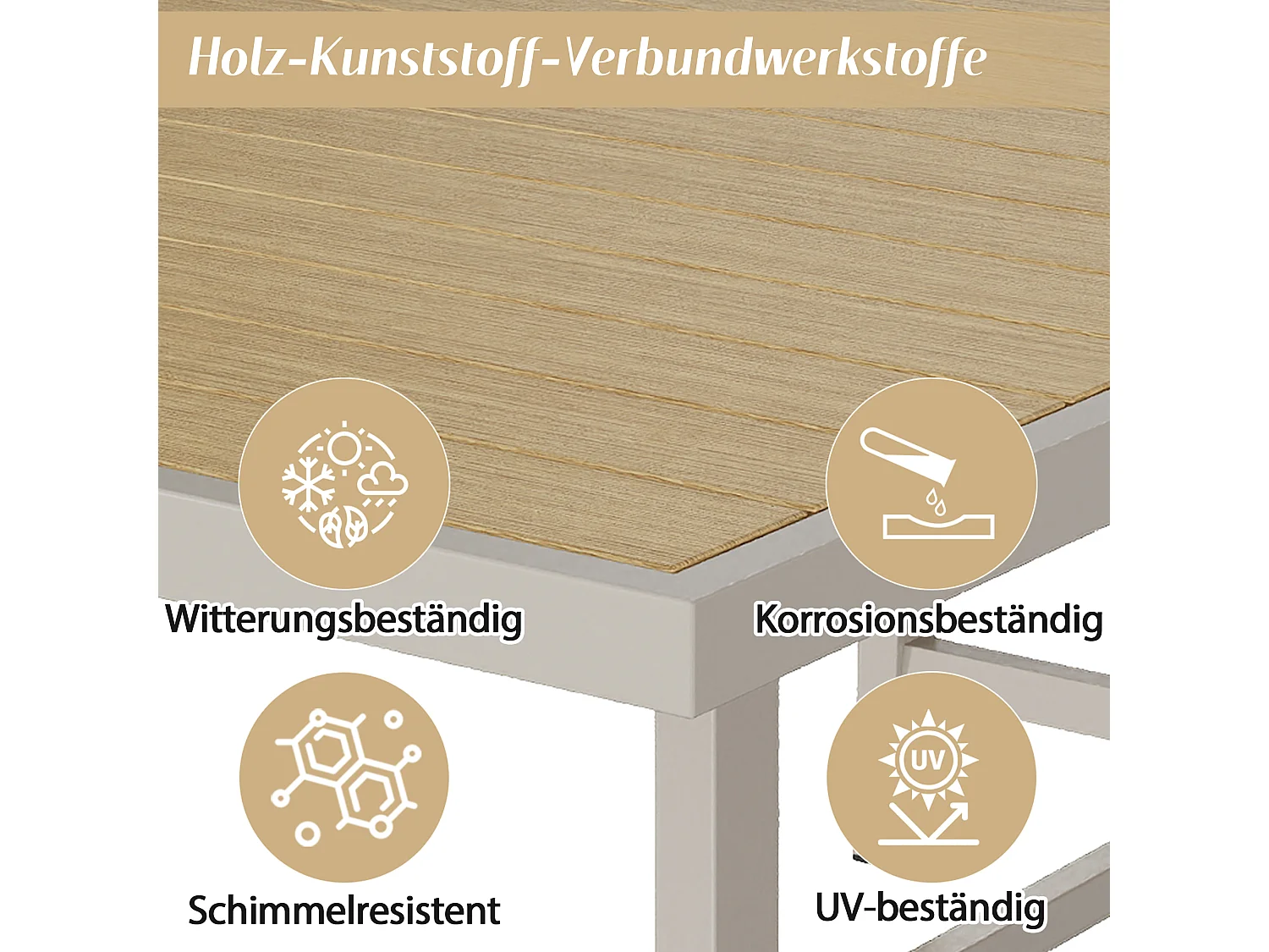 Tuin eetkamer set voor 6 personen - 6 fauteuils - 1 tafel - frame van gegalvaniseerd ijzer - van gevlochten koord - van kunsthout, Kaki en beige