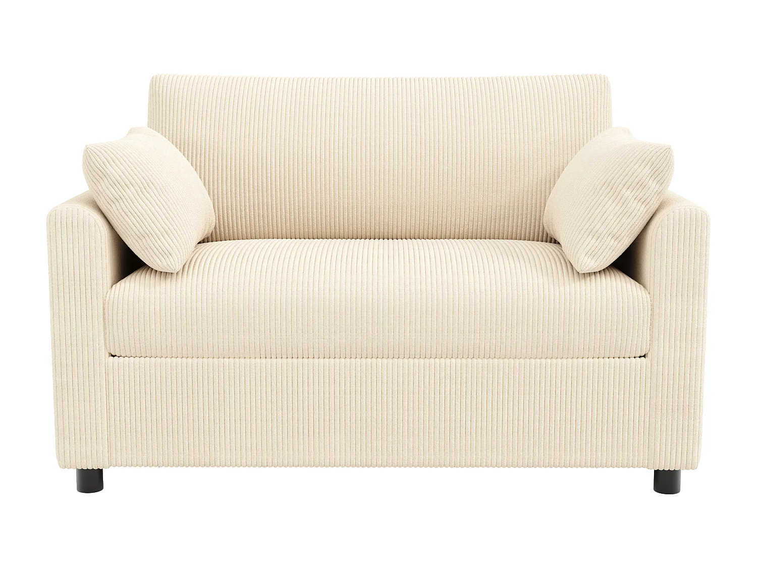 Canapé 2 places - avec port USB - avec table d'appoint pliante - avec 2 coussins - velours côtelé - beige