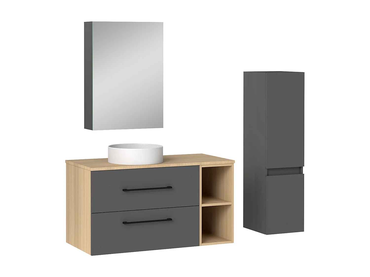 AICA Ensemble meuble de Salle de Bain Suspendu 100cm avec vasque à poser + Colonne + Armoire salle de bain avec miroir