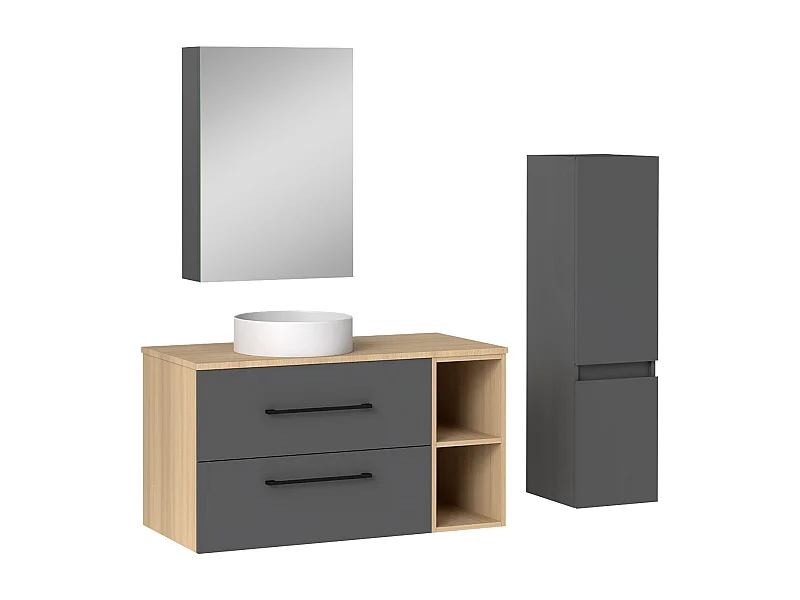 AICA Ensemble meuble de Salle de Bain Suspendu 100cm avec vasque à poser + Colonne + Armoire salle de bain avec miroir