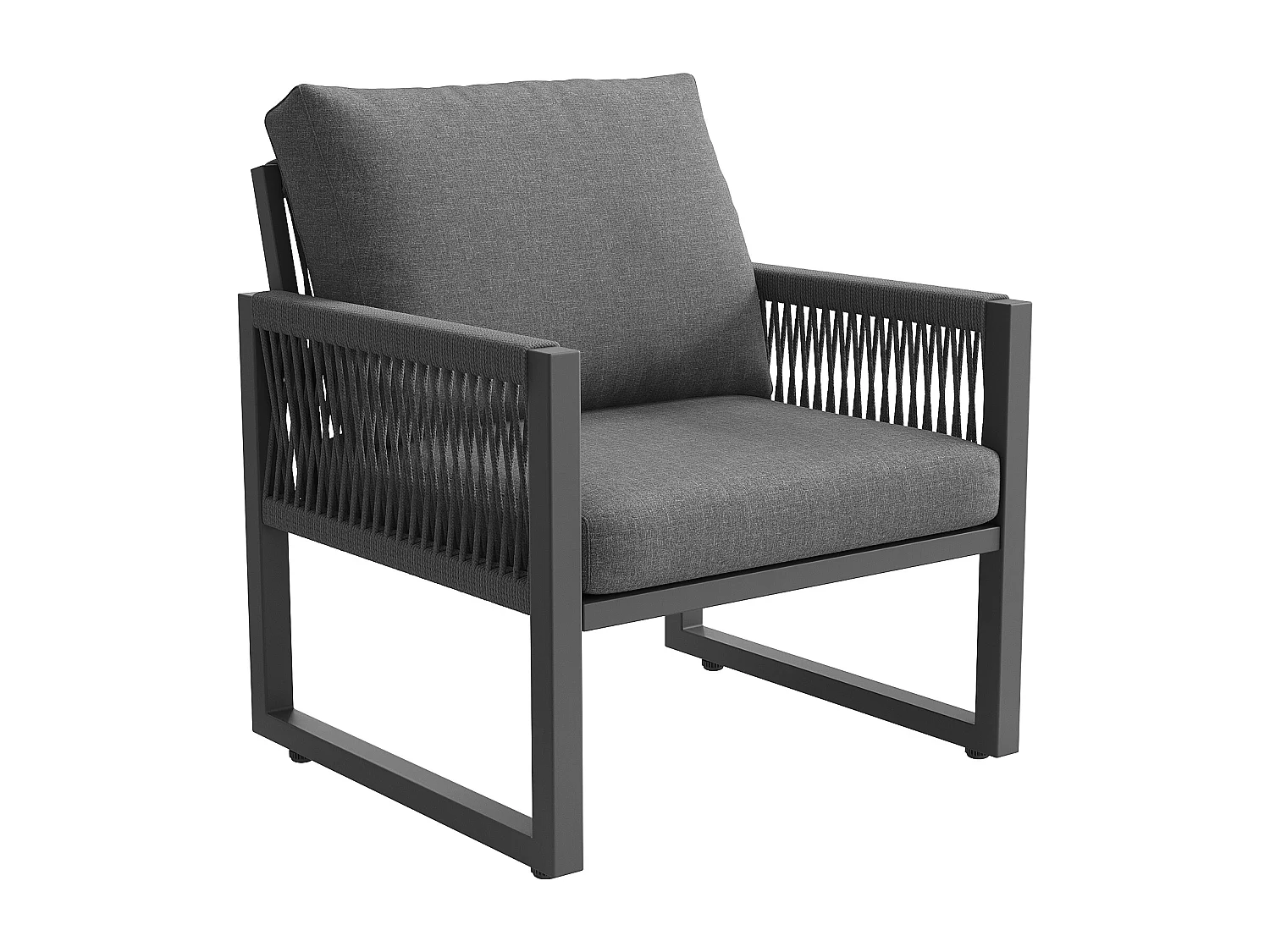 Salon de jardin, ensemble de meubles, cordage, pour 6 personnes - Canapé 3 places - 2 fauteuils - table - Blanc - en fer galvanisé, Gris