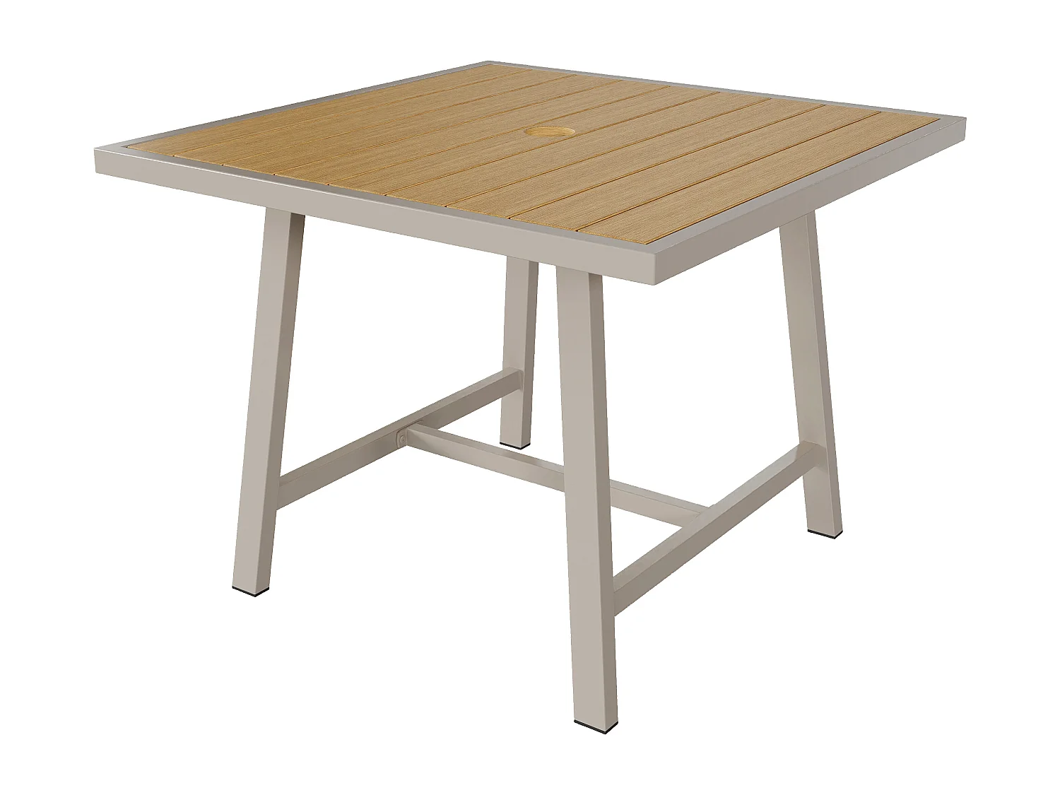 Ensemble de salle à manger de jardin pour 4 places - 4 fauteuils - 1 table - structure en fer galvanisé - en corde tressée - en bois plastique, Kaki et beige