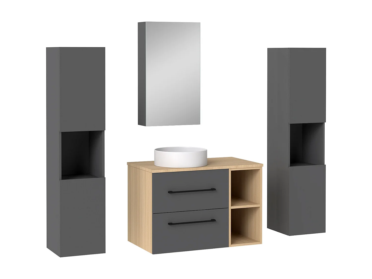 AICA Ensemble meuble de Salle de Bain Suspendu 80cm avec lavabo à poser + 2*Colonne + Armoire salle de bain avec miroir