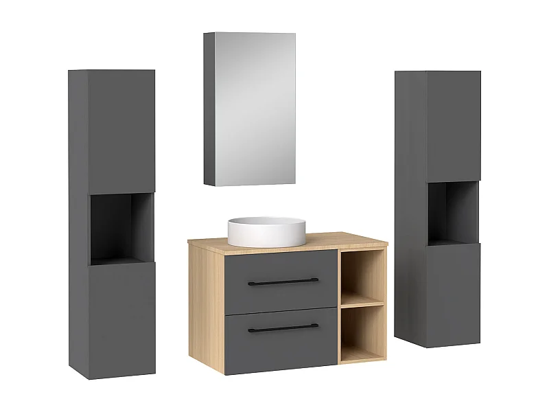 AICA Ensemble meuble de Salle de Bain Suspendu 80cm avec lavabo à poser + 2*Colonne + Armoire salle de bain avec miroir