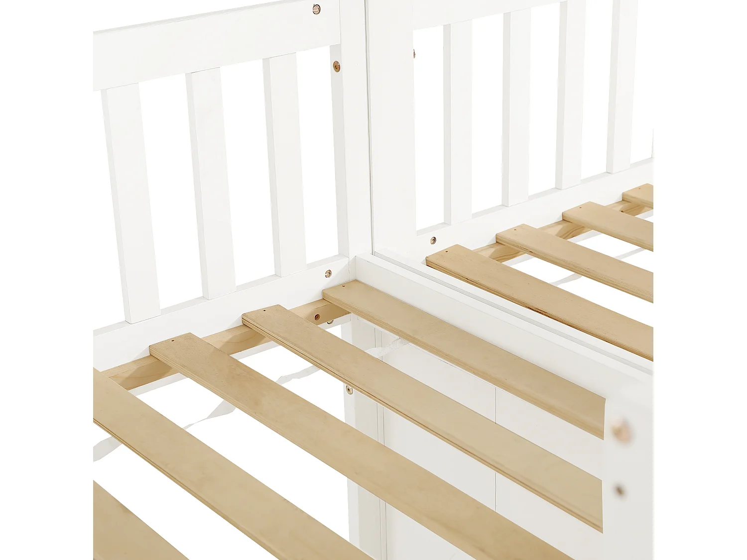 Łóżko piętrowe dziecięce 90x200 cm - z 1 dużą szufladą - z 4-stopniową drabiną - drewno lite + MDF - biały​ (bez materaca)