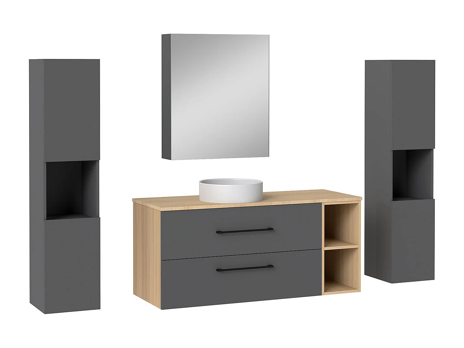 AICA Ensemble meuble de Salle de Bain Suspendu 120cm avec lavabo à poser + 2*Colonne + Armoire salle de bain avec miroir