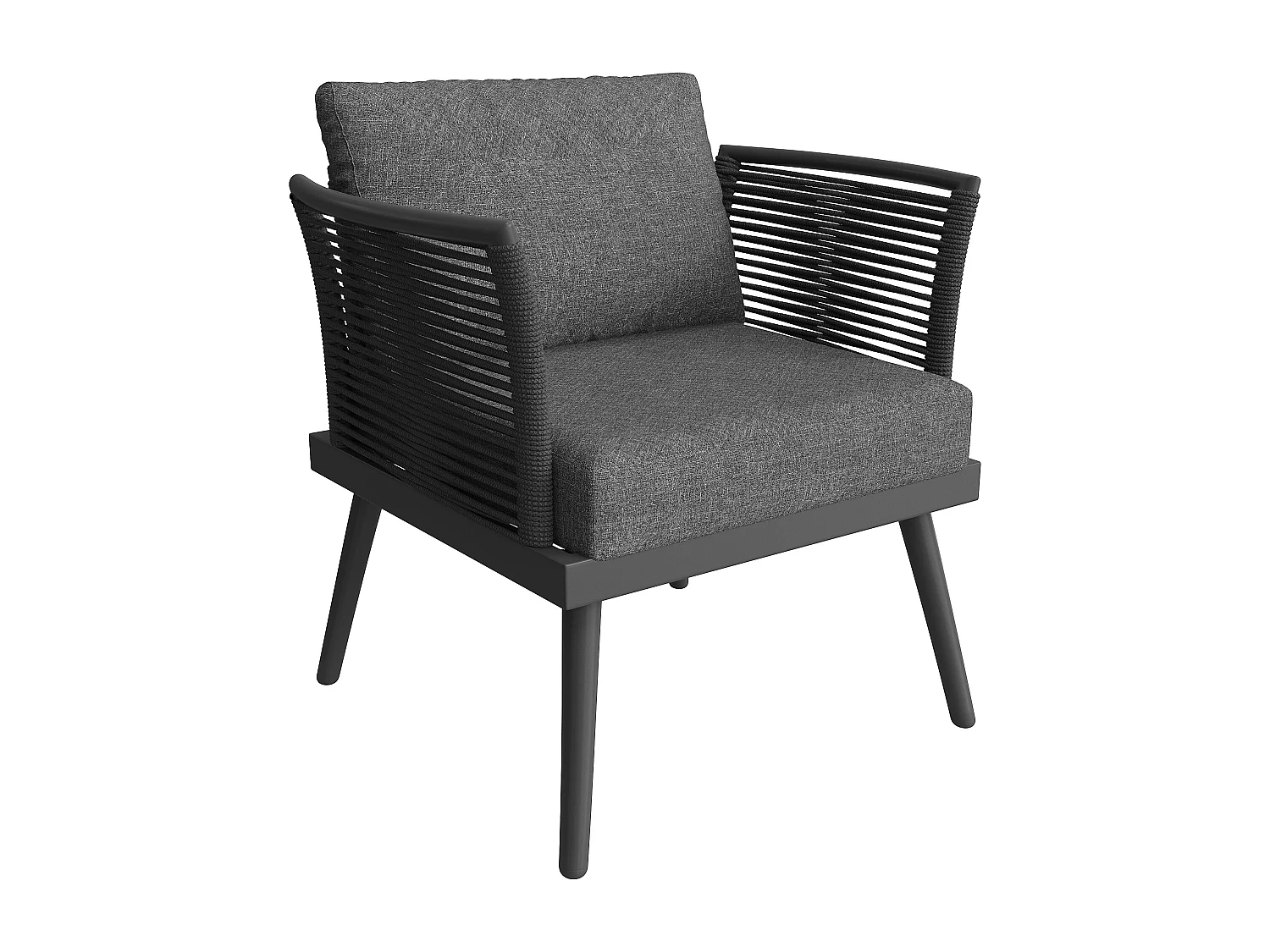 Tuinsalon, meubelset, voor 6-7 personen - hoekbank - 2 fauteuils - tafel - touwwerk - van gegalvaniseerd ijzer, Grijs