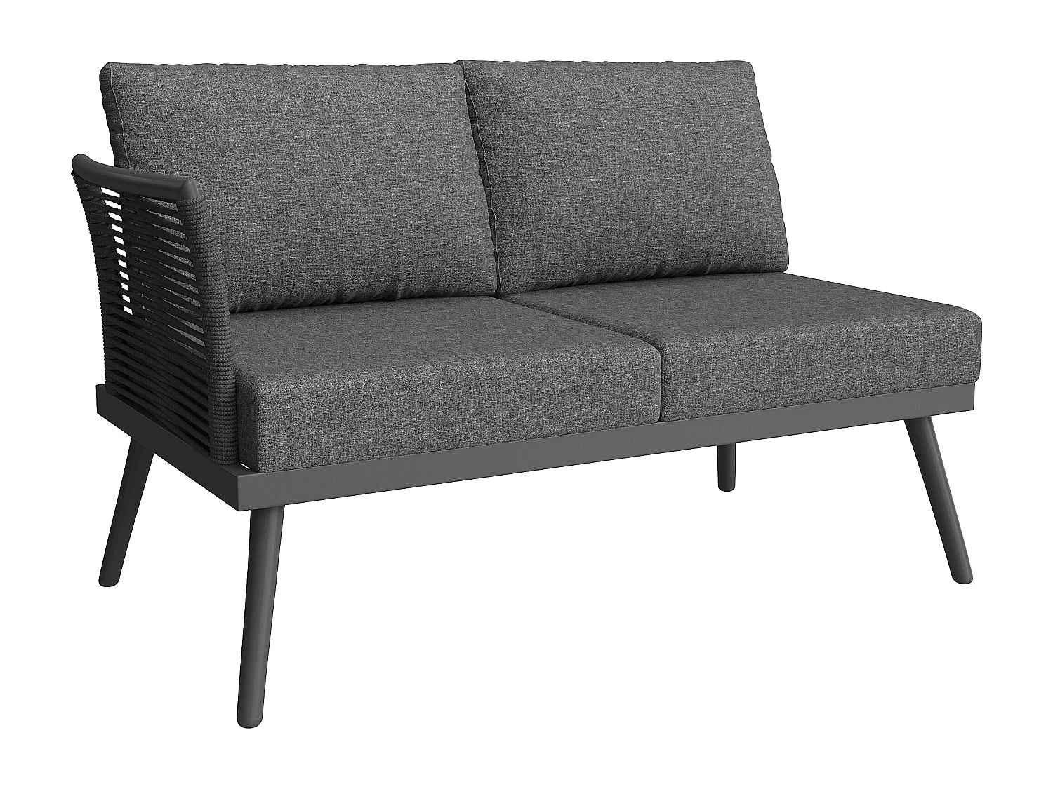 Tuinsalon, meubelset, voor 6-7 personen - hoekbank - 2 fauteuils - tafel - touwwerk - van gegalvaniseerd ijzer, Grijs