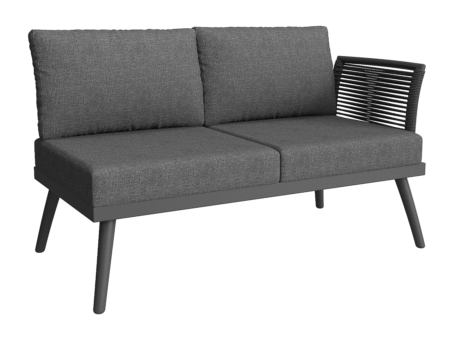 Garten-Salon, Möbelset, für 6-7 Personen - Ecksofa - 2 Sessel - Tisch - Tauwerk - aus verzinktem Eisen, Grau